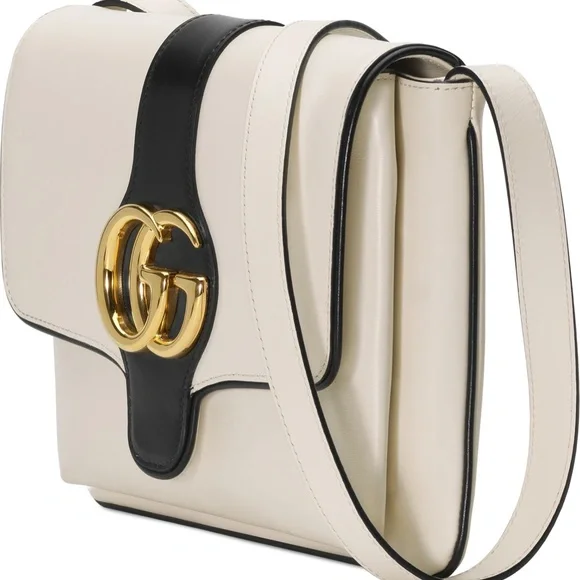 New Authentic Gucci  Leather Shoulder Bag Medium Black White - Picture 6 of 13